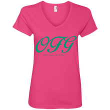 Load image into Gallery viewer, OFG TEAL  Ladies&#39; V-Neck T-Shirt