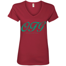 Load image into Gallery viewer, OFG TEAL  Ladies&#39; V-Neck T-Shirt